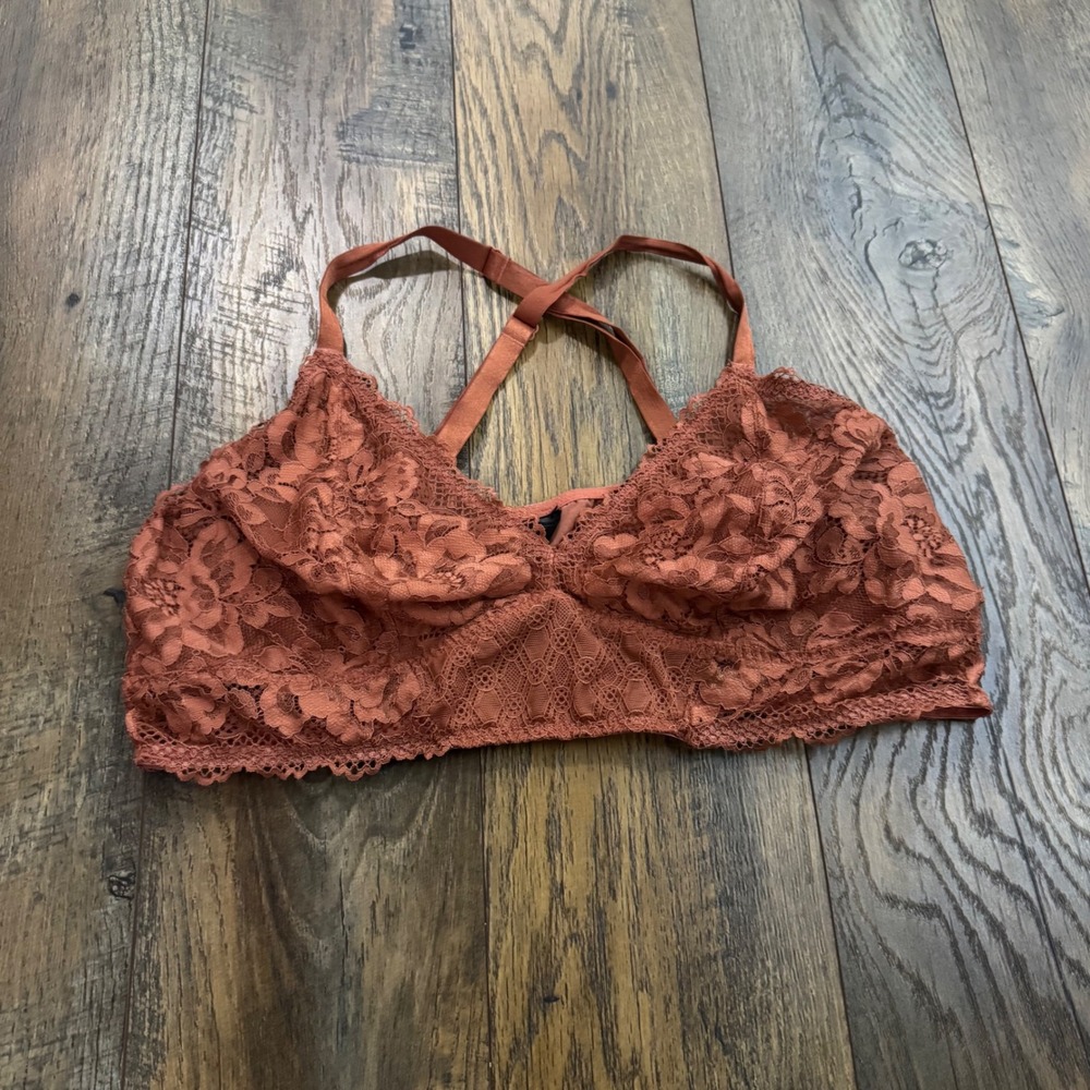 Torrid Terracotta Rust Floral Lace Bralette Size 2 2X Lingerie Fairy Semi Sheer